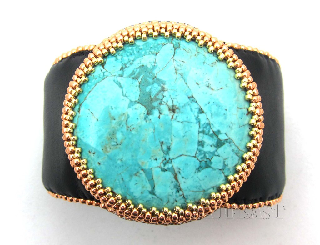 turquoise gold and leather bracelet3