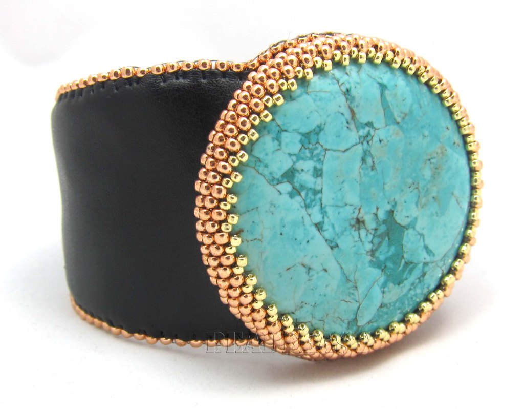 turquoise gold and leather bracelet6