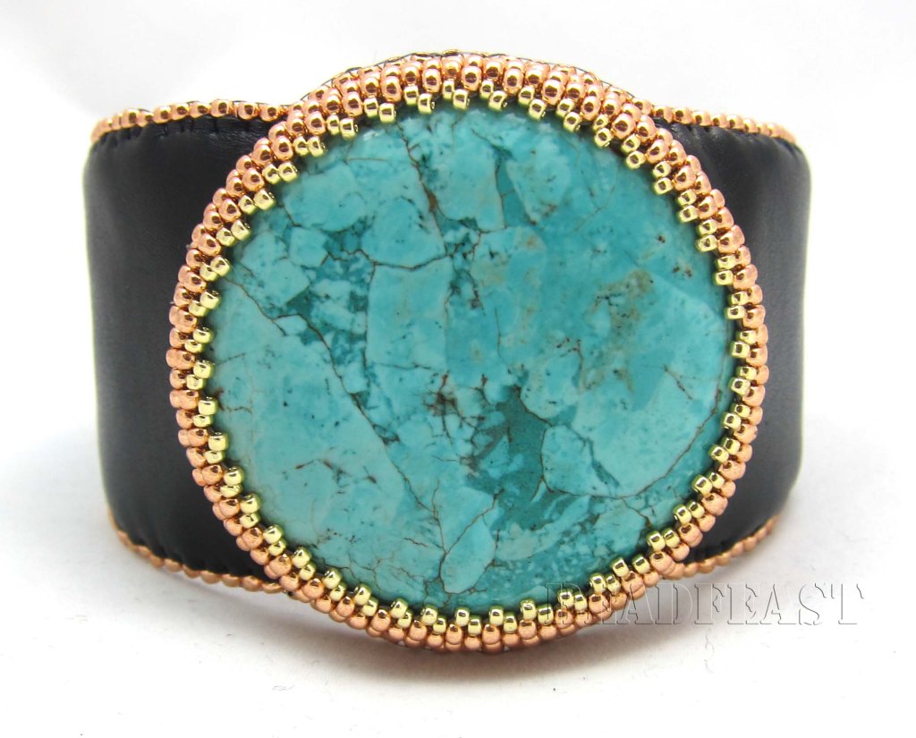 turquoise gold and leather bracelet9